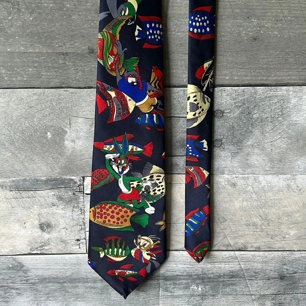 VINTAGE LOONEY TUNES SCUBA NAVY BLUE GRAPHIC TIE